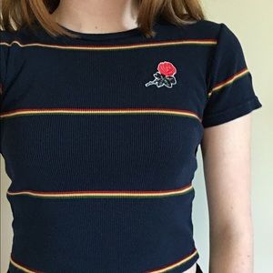 Navy Blue Striped Crop top with Rose Detail